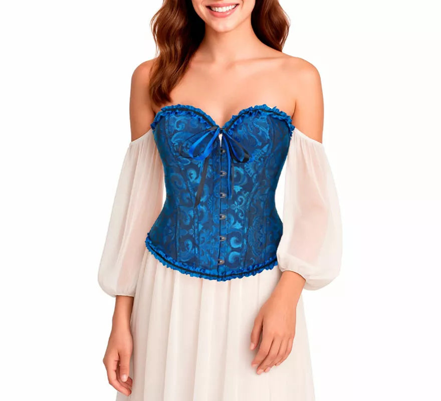 Translation missing: es.Corset Jacquard azul con Lazo para mujer