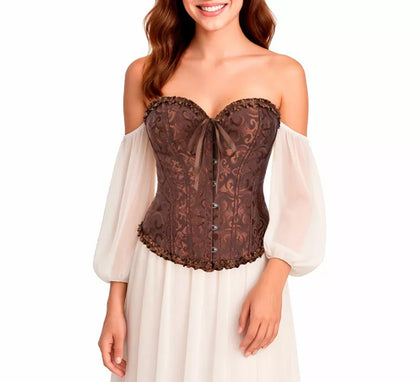Corset Jacquard marrón con Lazo para mujer