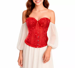 Corset Jacquard rojo con Lazo para mujer