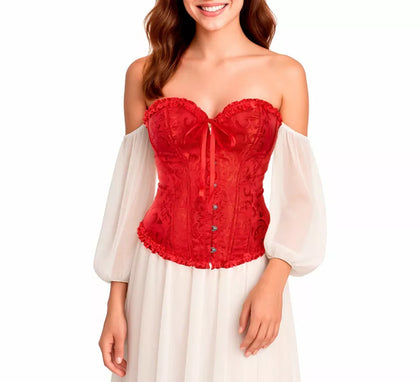 Corset Jacquard rojo con Lazo para mujer