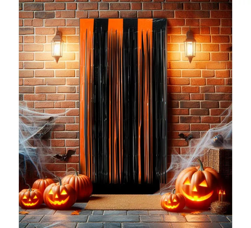 Translation missing: es.Cortina Halloween con flecos negro y naranja de 1x2 m