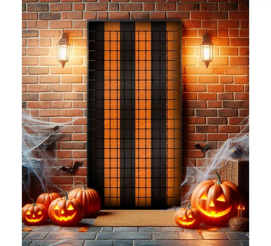 Translation missing: it.Cortina Halloween de cuadros negro y naranja de 1x2 m