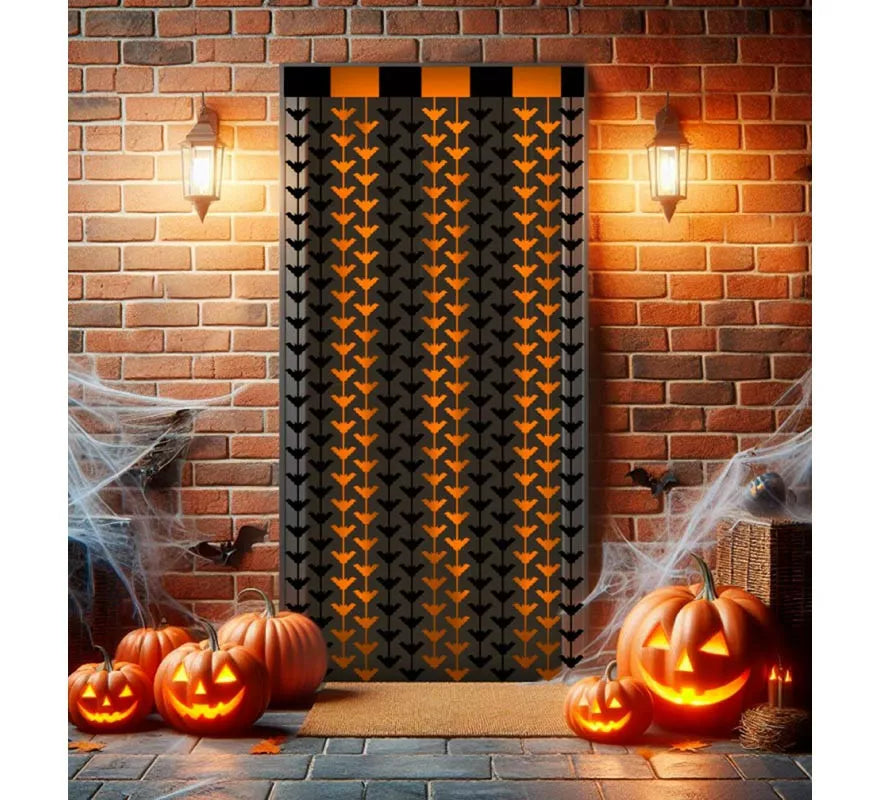 Translation missing: it.Cortina Halloween de Murciélagos negro y naranja de 1x2 m