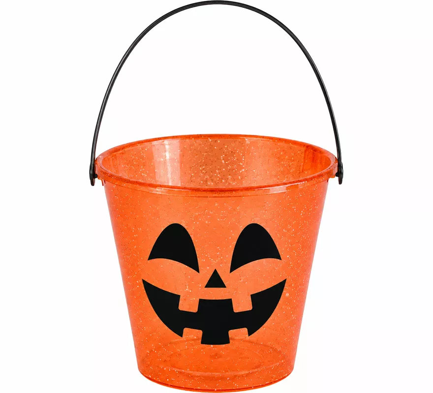 Cubo Glitter Calabaza de 16x17,5 cm