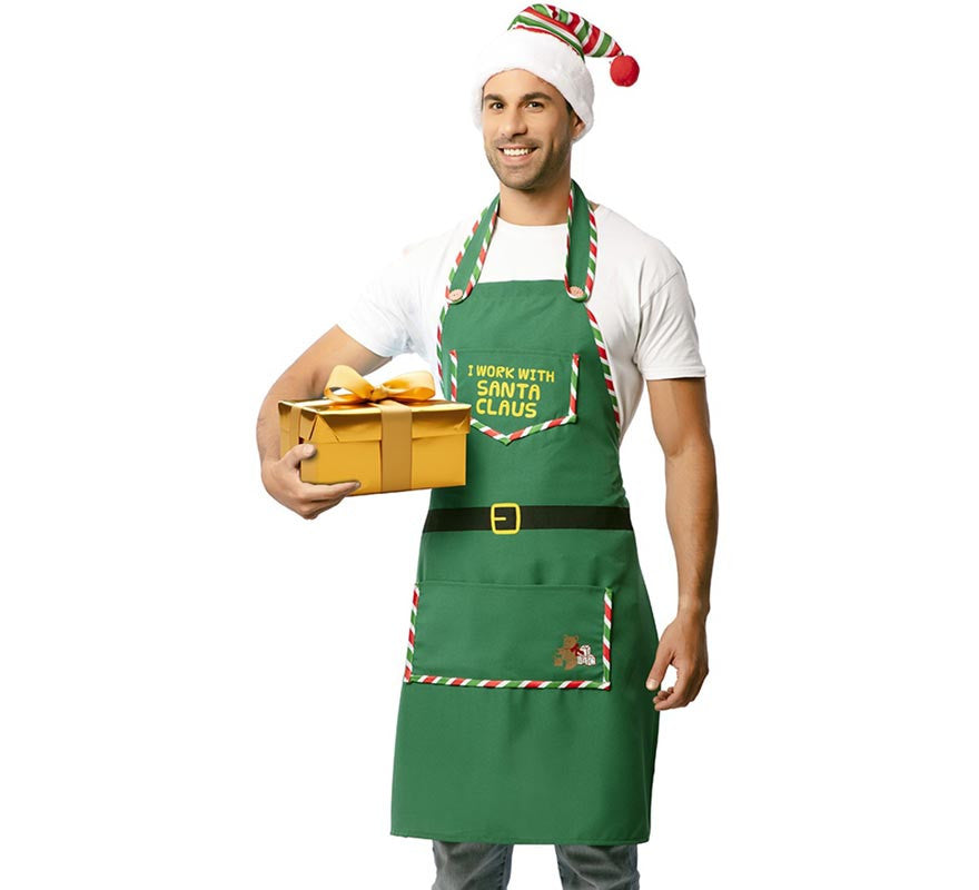 Translation missing: it.Delantal de Elfo Ayudante verde con gorro adulto