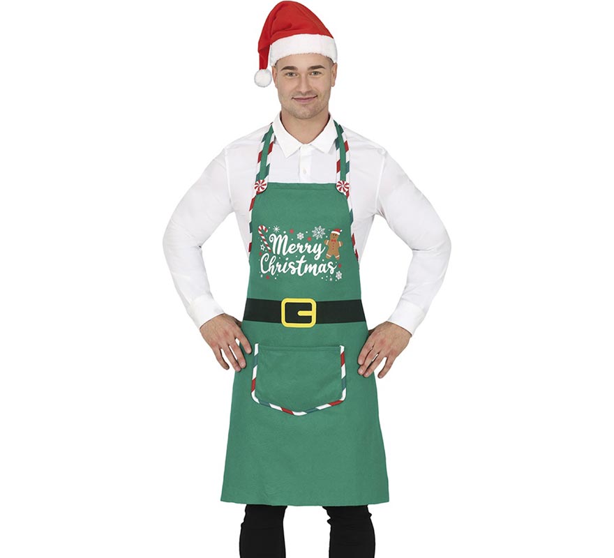 Translation missing: es.Delantal Merry Christmas verde con bolsillo adulto