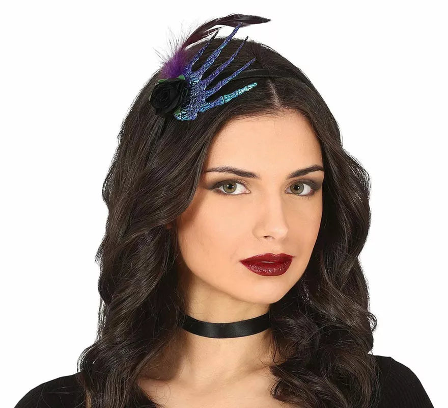 Translation missing: es.Diadema con Mano, Pluma y Rosa Negra