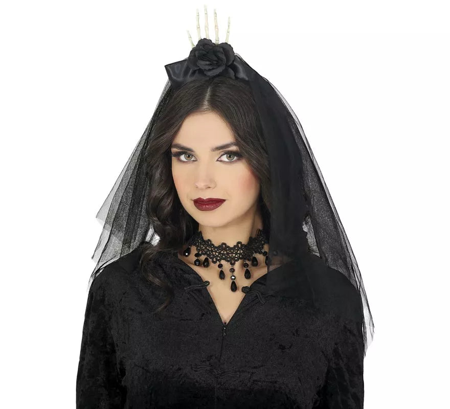 Translation missing: es.Diadema con Velo Mano y Flor negra