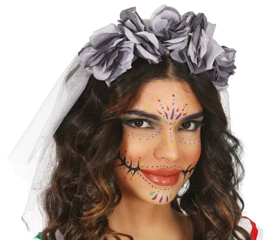 Translation missing: it.Diadema con Velo y Flores grises