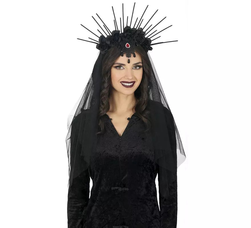 Translation missing: it.Diadema con Velo y Flores negras