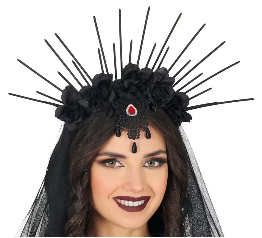 Translation missing: it.Diadema con Velo y Flores negras