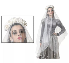 Diadem con velo bianco e rose 129x19