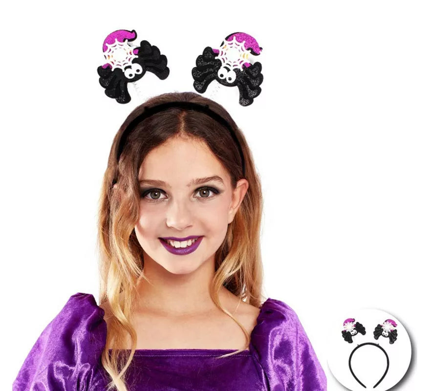 Translation missing: es.Diadema de Araña Glitter negro y púrpura infantil