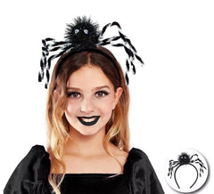 Cerchietto per bambini con ragno nero con gambe argentate