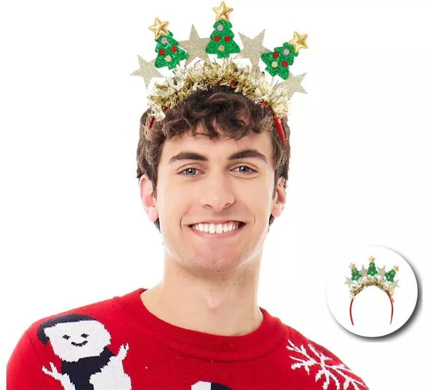 Translation missing: es.Diadema de Árboles Navidad y Estrellas doradas