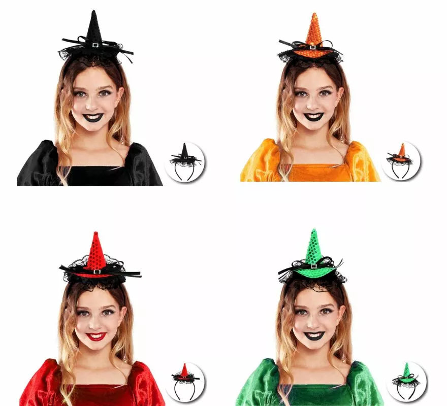 Translation missing: it.Diadema de Bruja con lentejuelas y lazo infantil en varios colores