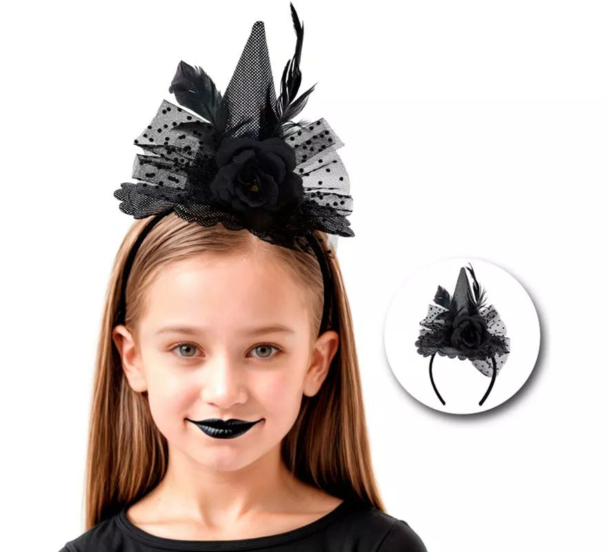 Translation missing: it.Diadema de Bruja con Rosa negra Infantil