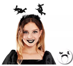 Cerchietto da strega nero con piume per bambini