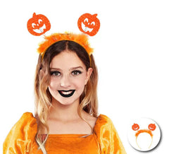 Cerchietto con zucche arancioni e piume per bambini