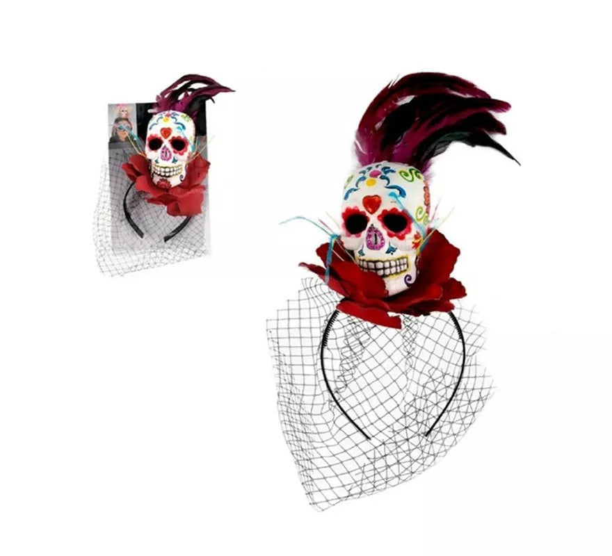 Translation missing: it.Diadema de Calavera Día de los Muertos con velo