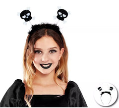 Cerchietto con teschio nero con piume per bambini