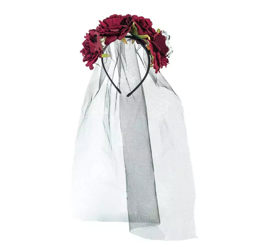 Translation missing: it.Diadema de Catrina con Flores rosas con velo