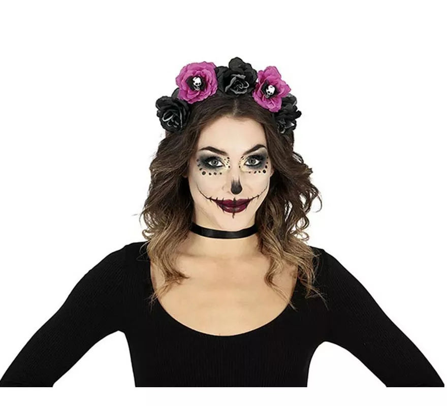 Translation missing: it.Diadema de Catrina Flores negras y púrpura