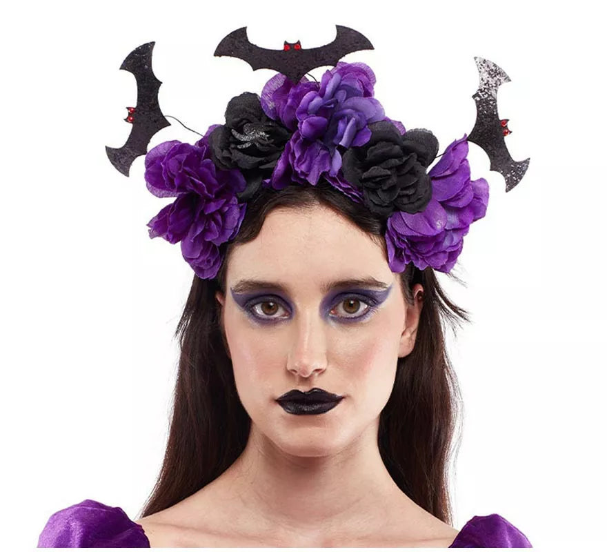 Translation missing: es.Diadema de Catrina púrpura con murciélagos