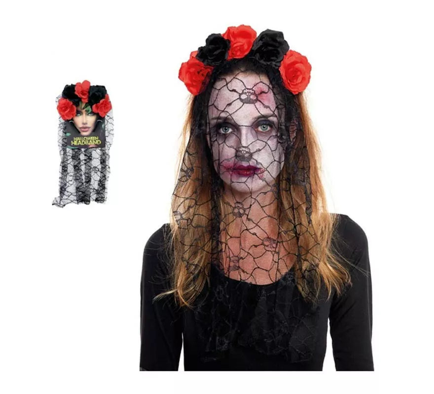 Translation missing: es.Diadema de Catrina Rosas y Velo