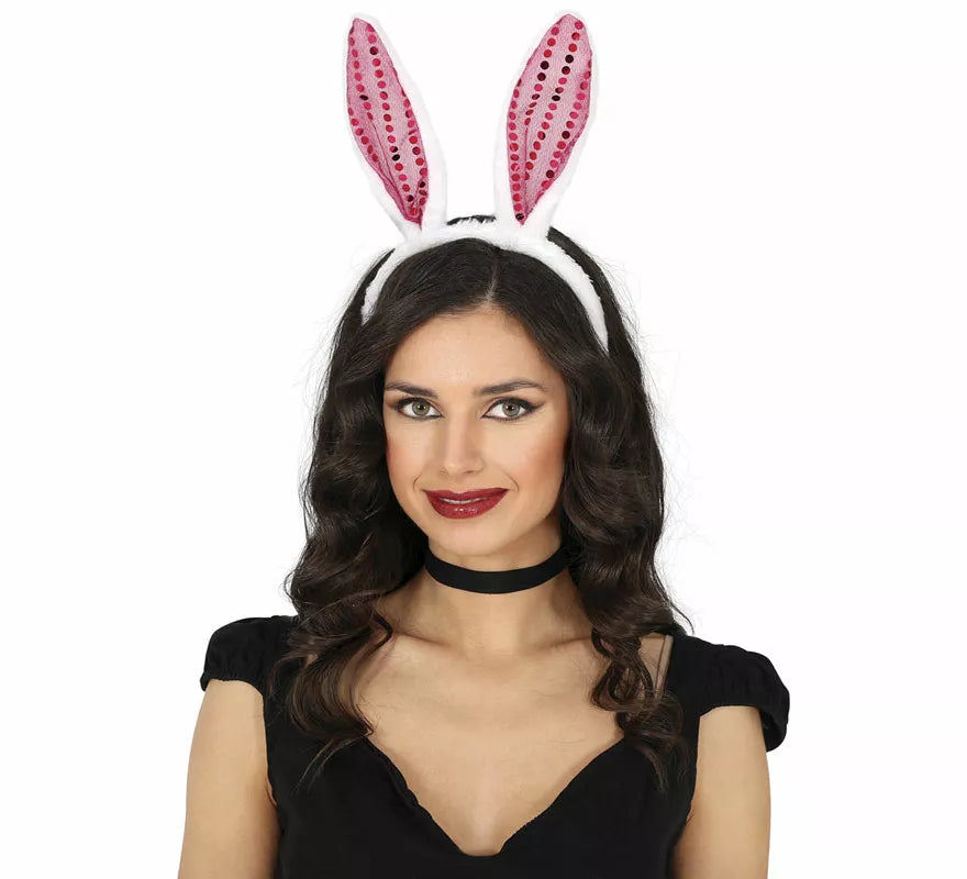 Translation missing: es.Diadema de Conejita con lentejuelas rosa adulto