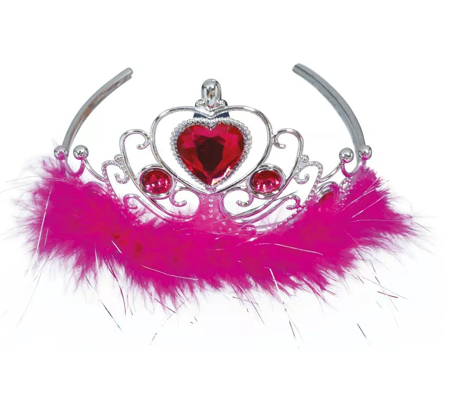 Translation missing: it.Diadema de Corazón rojo y plateada Pluma fucsia infantil