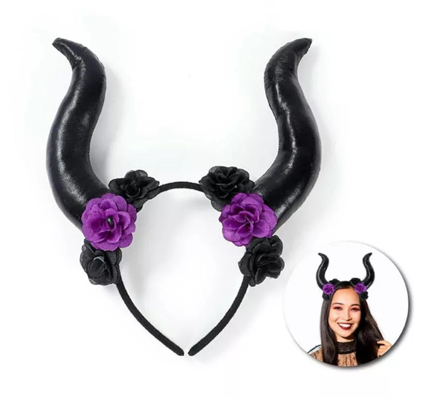Translation missing: it.Diadema de Cuernos negros y flores