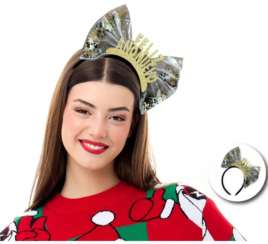 Translation missing: es.Diadema de Feliz Año Nuevo dorado con lazo