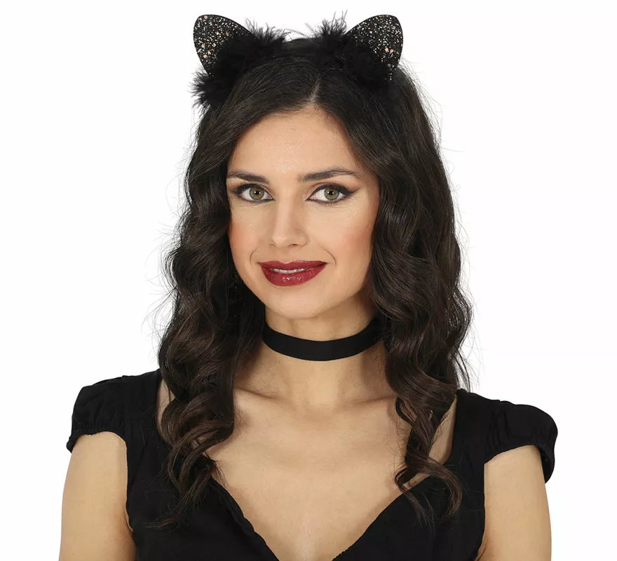 Translation missing: it.Diadema de Gatita con plumas negras adulto