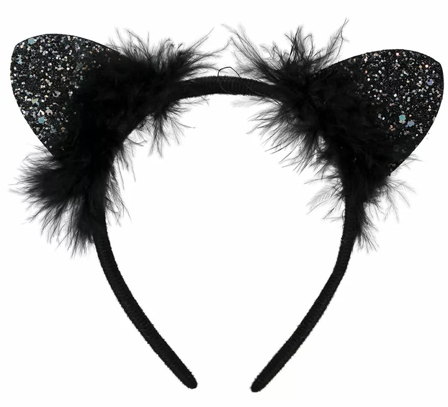 Translation missing: es.Diadema de Gatita con plumas negras adulto