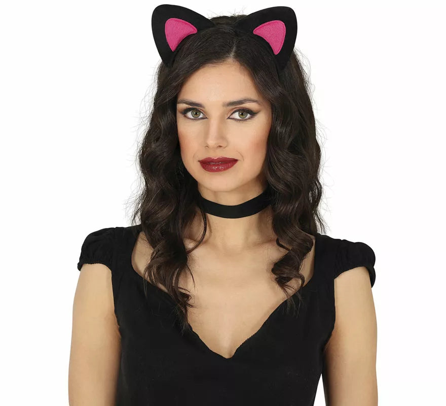 Translation missing: es.Diadema de Gatita rosa y negro adulto