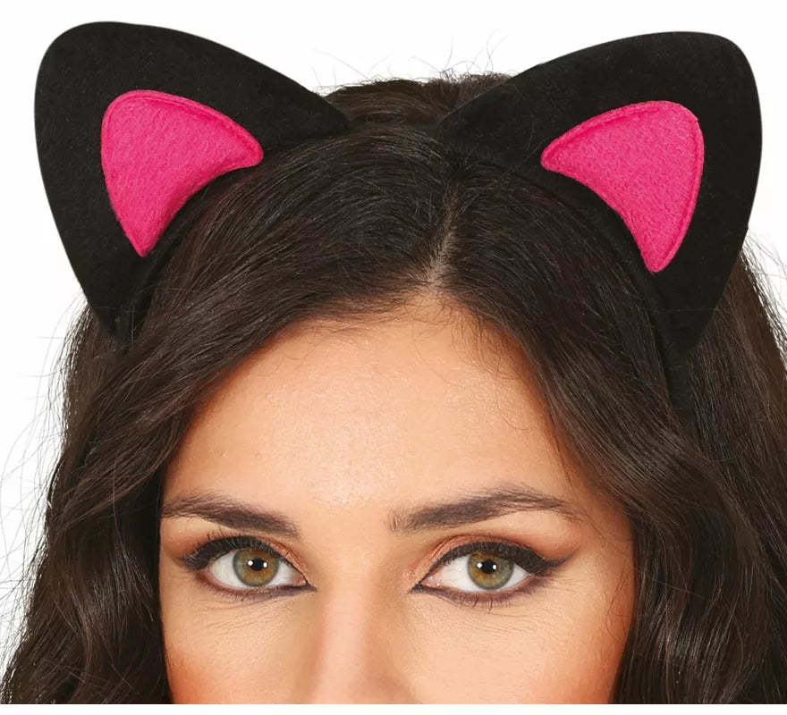 Translation missing: es.Diadema de Gatita rosa y negro adulto