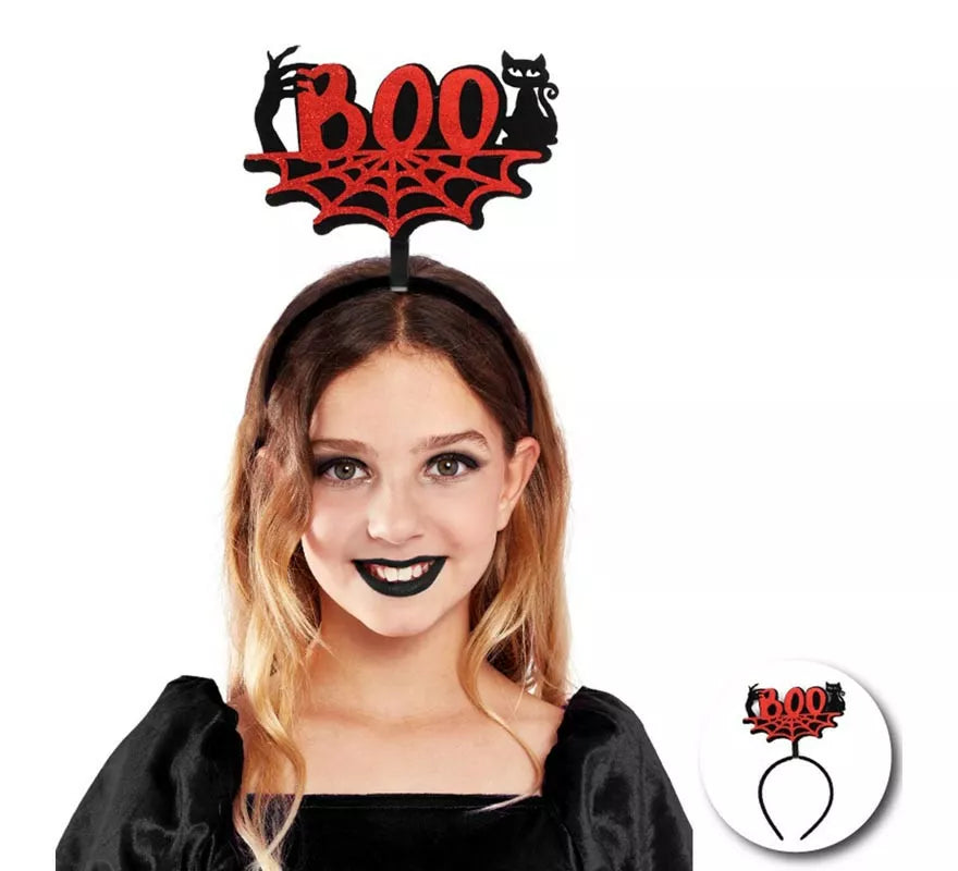 Translation missing: es.Diadema de Gato Boo rojo y negro infantil