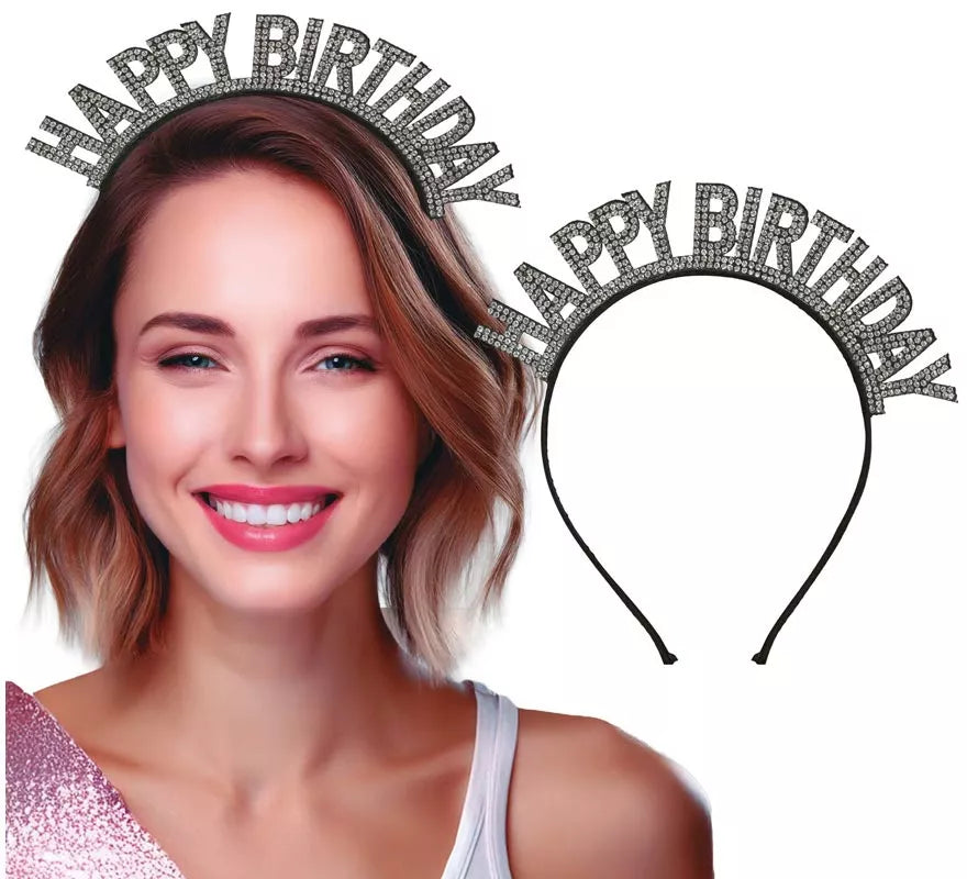 Translation missing: it.Diadema de 'Happy Birthday' plateada