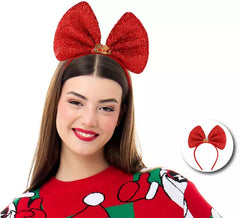 Fascia per capelli con fiocco natalizio rosso brillante
