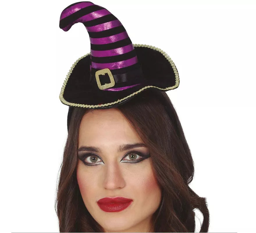 Translation missing: es.Diadema de Mini Sombrero de Bruja Negro/Lila