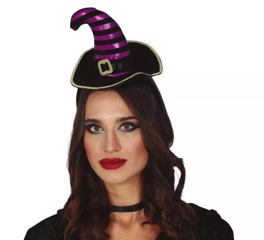 Translation missing: es.Diadema de Mini Sombrero de Bruja Negro/Lila