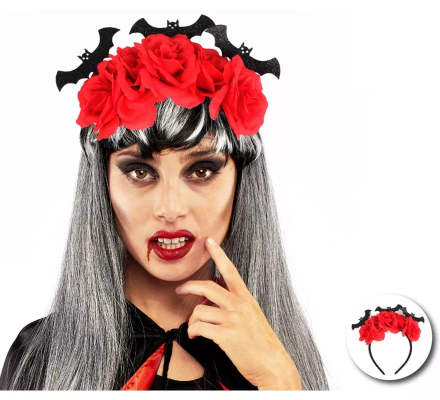 Translation missing: es.Diadema de Murciélagos con rosas rojas