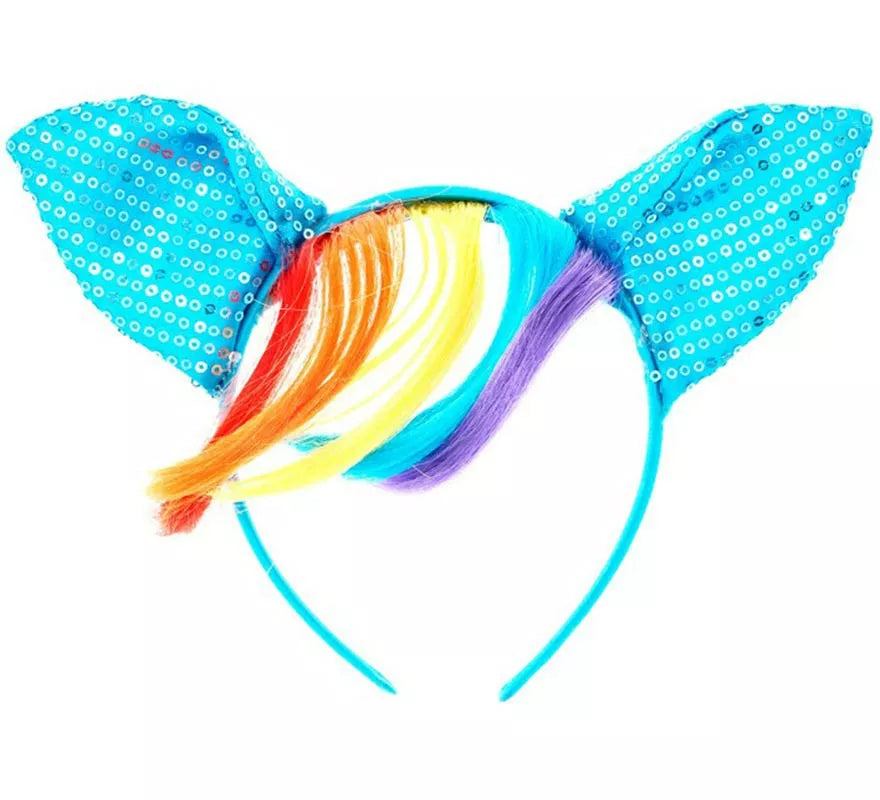 Translation missing: it.Diadema de Pony azul con lentejuelas y pelo Arcoíris