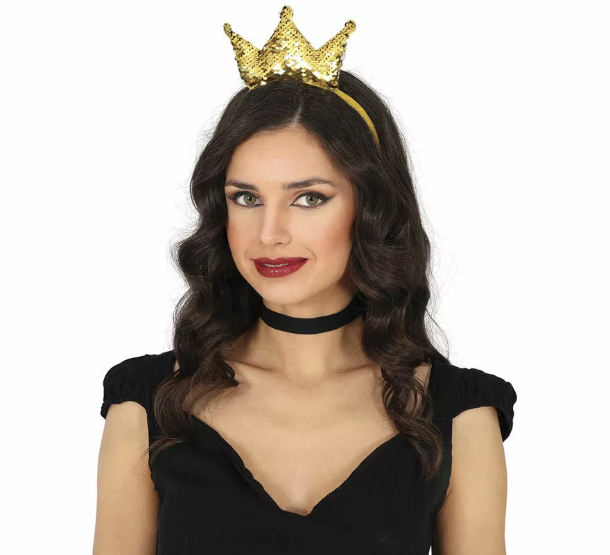 Translation missing: es.Diadema de Princesa con lentejuelas doradas adulto