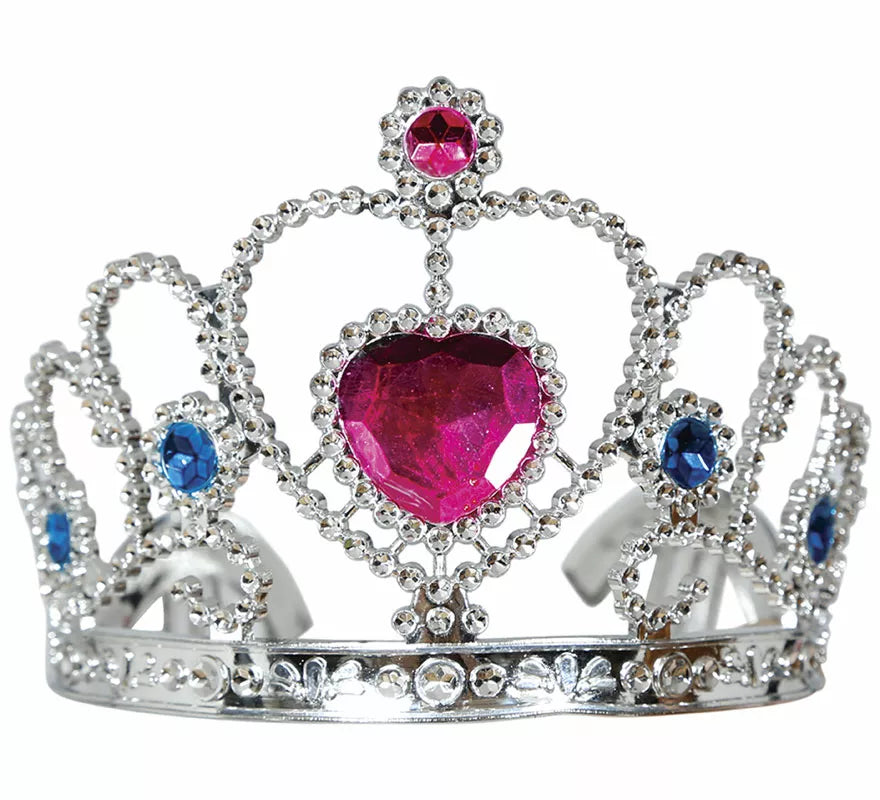 Diadema de Princesa plateada con corazón rosa