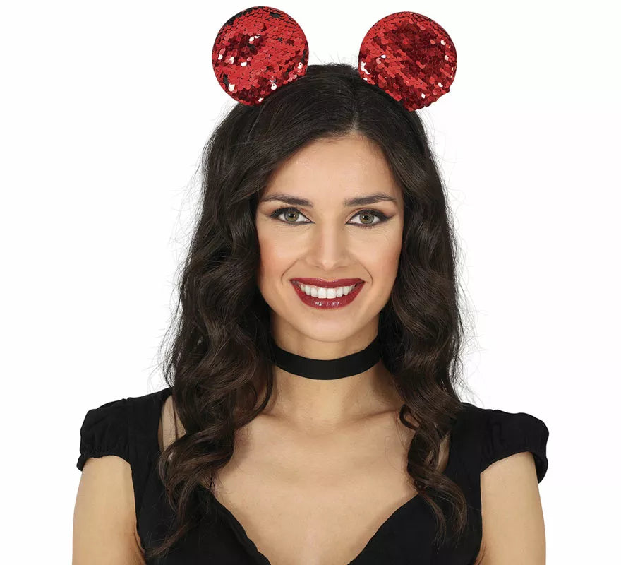 Translation missing: it.Diadema de Ratón con lentejuelas rojas adulto