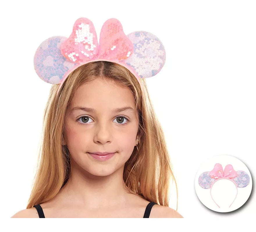 Translation missing: it.Diadema de Ratoncita Corazones rosa con lentejuelas
