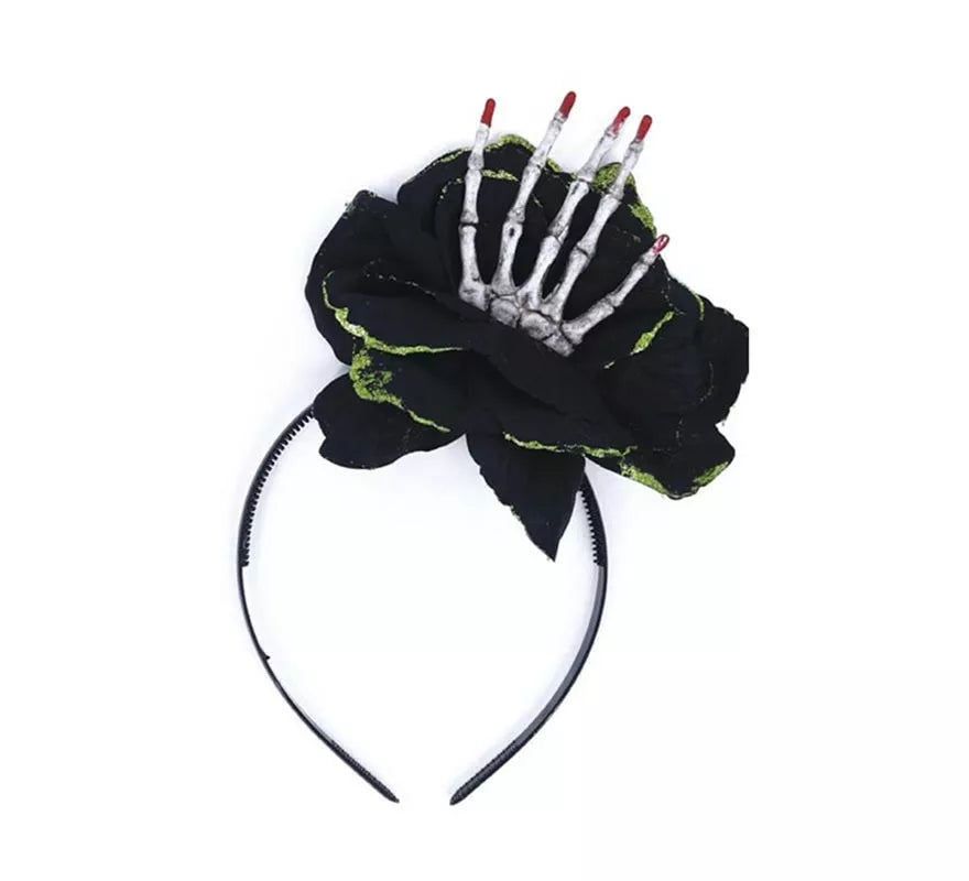 Translation missing: it.Diadema de Rosa negra con mano de esqueleto