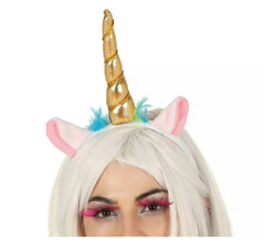 Cerchietto di unicorno con corno e orecchie dorate